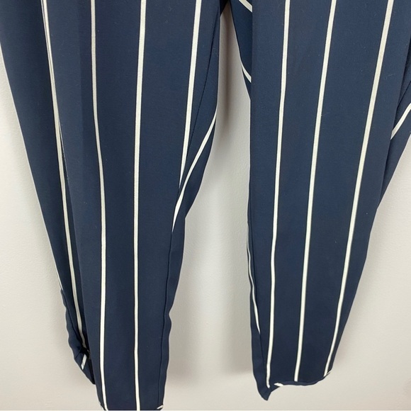 Zara TRF Striped Straight Leg Crop Trousers Drawstring Waist Medium Navy - Picture 12 of 12